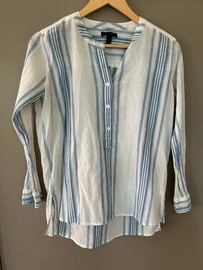 J.Crew Beachy coastal BlueWhite Striped Collarless Popover nautical Tunic Blouse